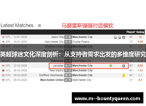 英超球迷文化深度剖析：从支持者需求出发的多维度研究